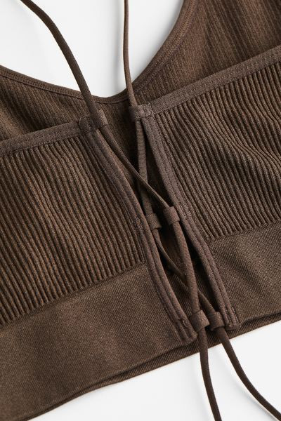 Seamless lacing-detail halterneck top - Dark brown - Ladies | H&M GB | H&M (UK, MY, IN, SG, PH, TW, HK)