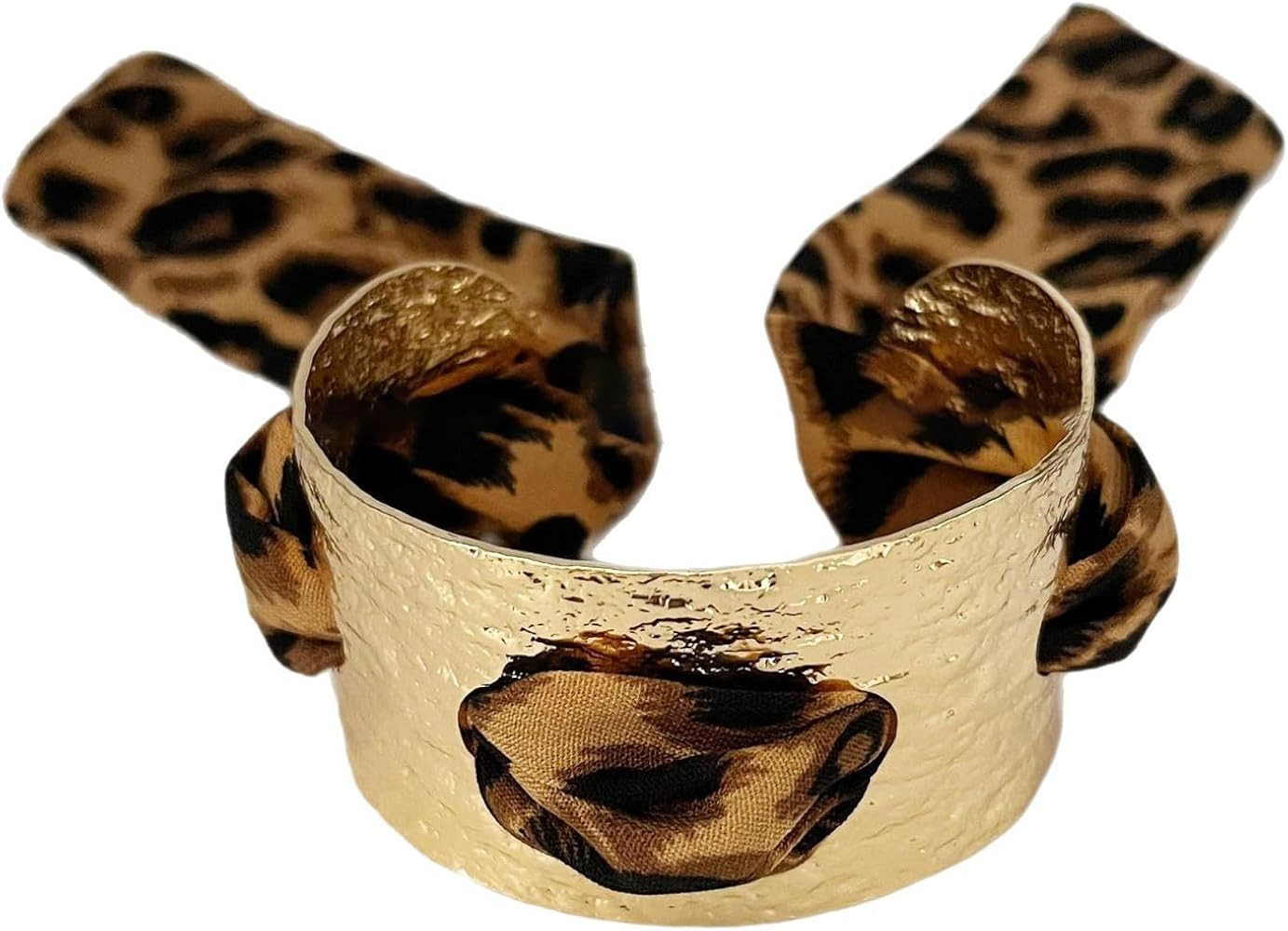 Chunky Gold Hammered Bracelets for Women, Leopard Print Scarf Big Golden Stainless Steel Cuff Ban... | Amazon (US)
