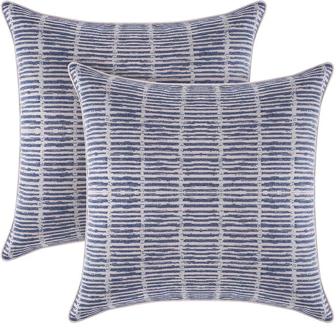 LA JOLIE MUSE Farmhouse Striped Throw Pillow Covers Set of 2, Blue and White Jacquard Lines, Squa... | Amazon (US)