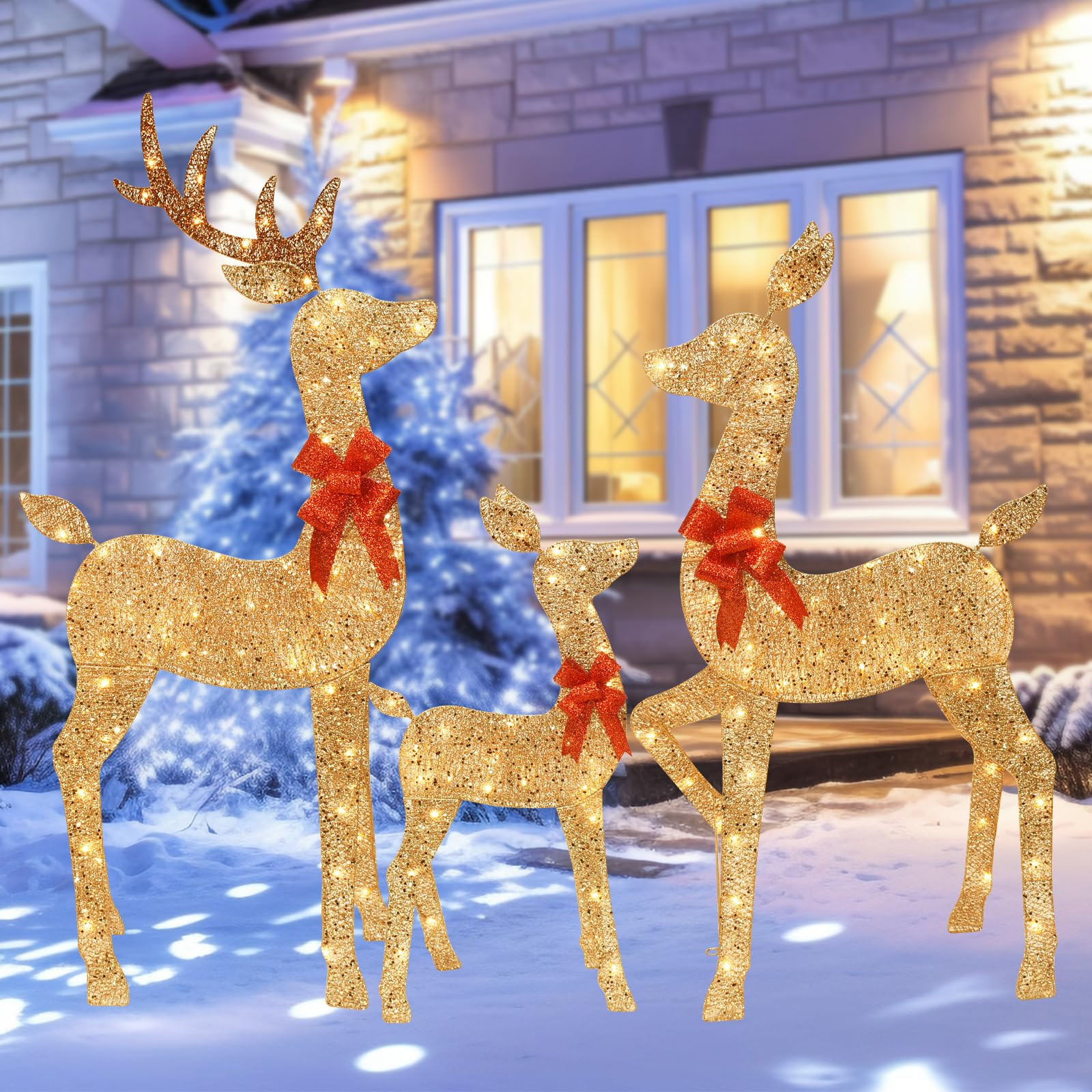 HOYECHI 5 FT Oversized Christmas Decorations Outdoor Lighted Reindeer – 3-Piece 2D Deer Family ... | Amazon (US)