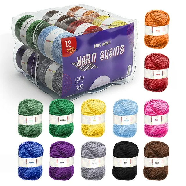 Hearth & Harbor Acrylic Yarn for Crochet, 1200 Yards, 12 Pack | Walmart (US)