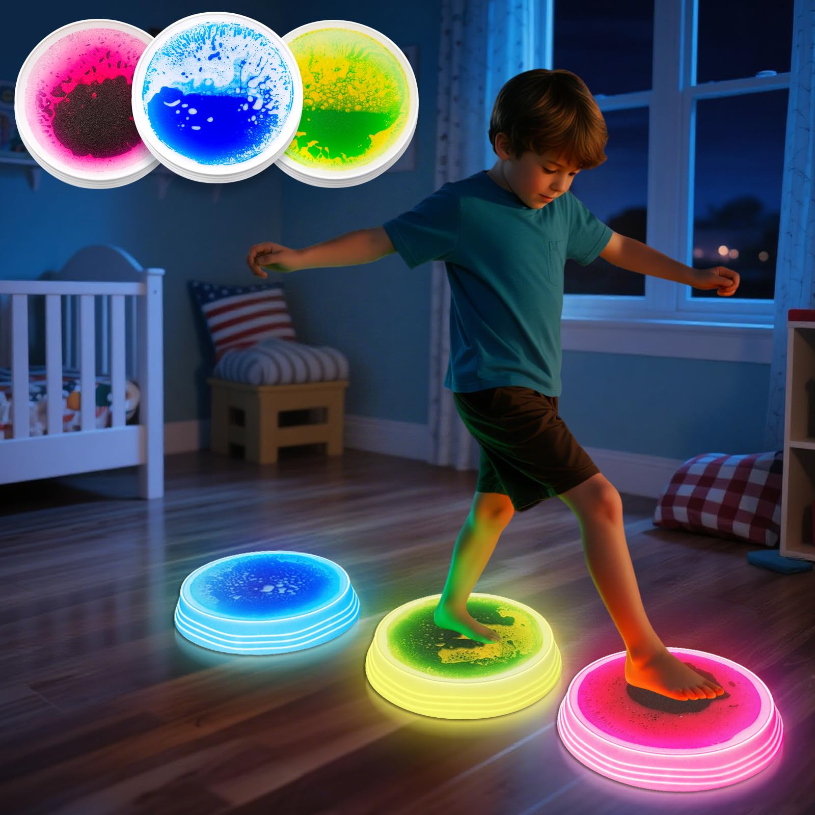 Qoytqoy Light Up Stepping Stones for Kids Ages 3+ - Non-Slip Sensory Balance Stones for Toddler B... | Amazon (US)