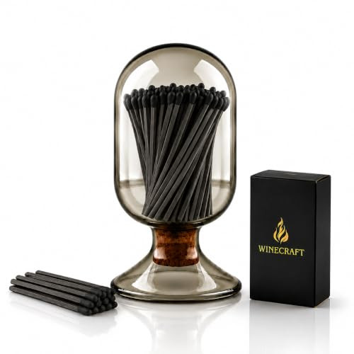 Includes Matches ! | Smoke Gray Glass Matches Cloche | Grey Tinted Decorative Match Holder Jar for Candles Set Display Gift | Amazon (US)