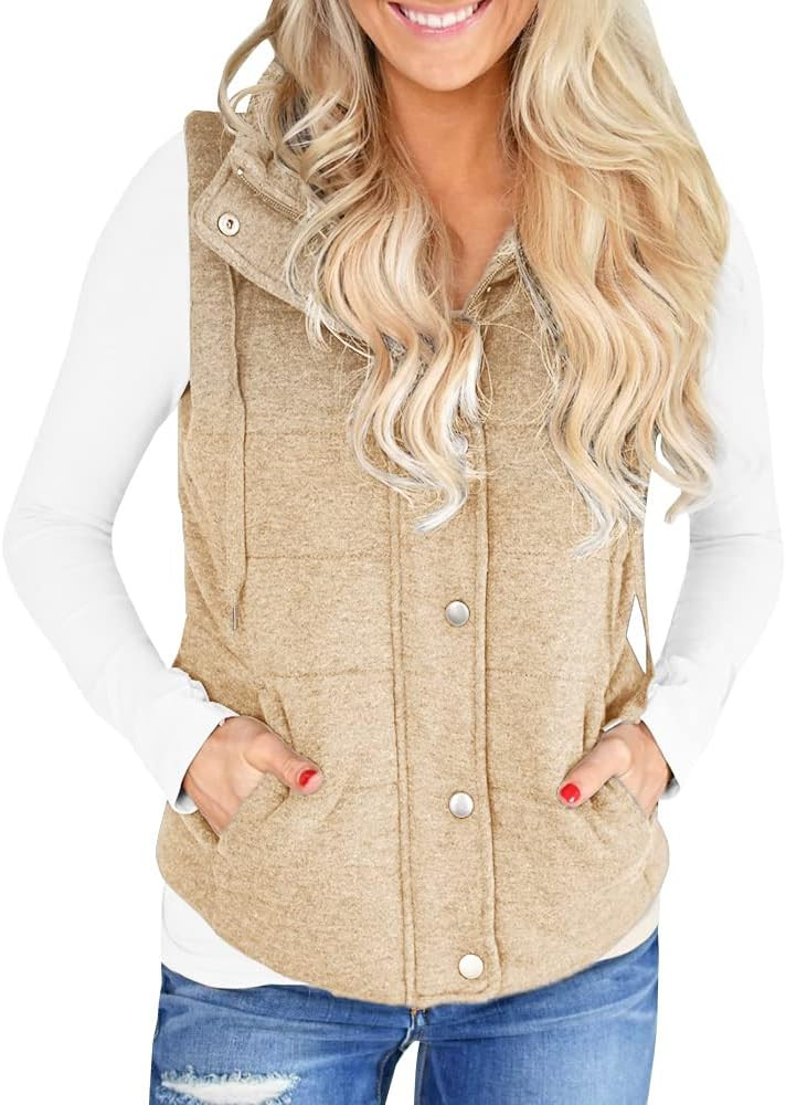 Valphsio Womens Casual Quilted Puffer Vest Lightweight Zip Up Drawstring Jacket Outerwear with Pocke | Amazon (US)