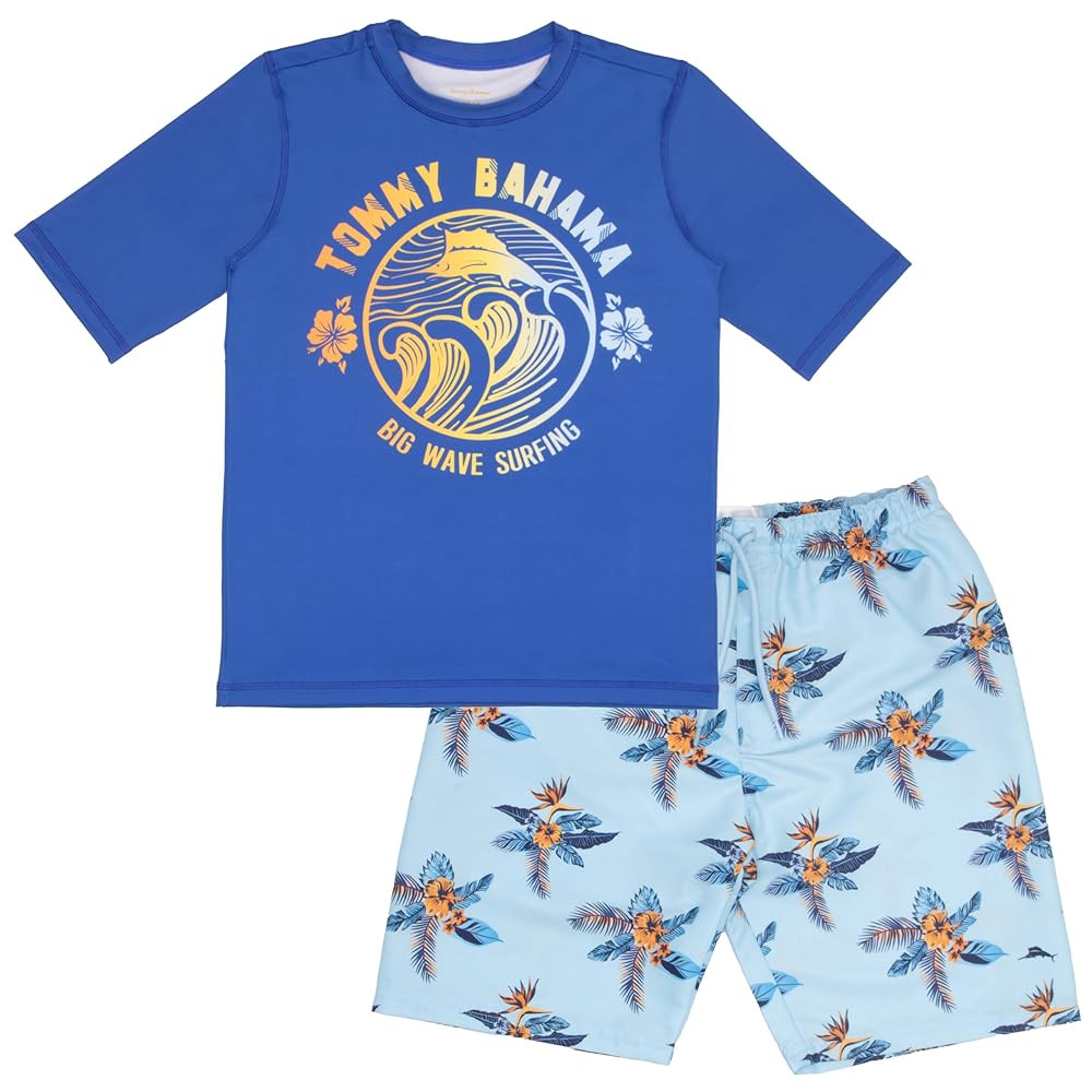 Tommy Bahama Boy's 2-Piece Swimsuit Set, Rash Guard & Swim Trunks 2-Pack Bundle for Kids and Teen... | Amazon (US)