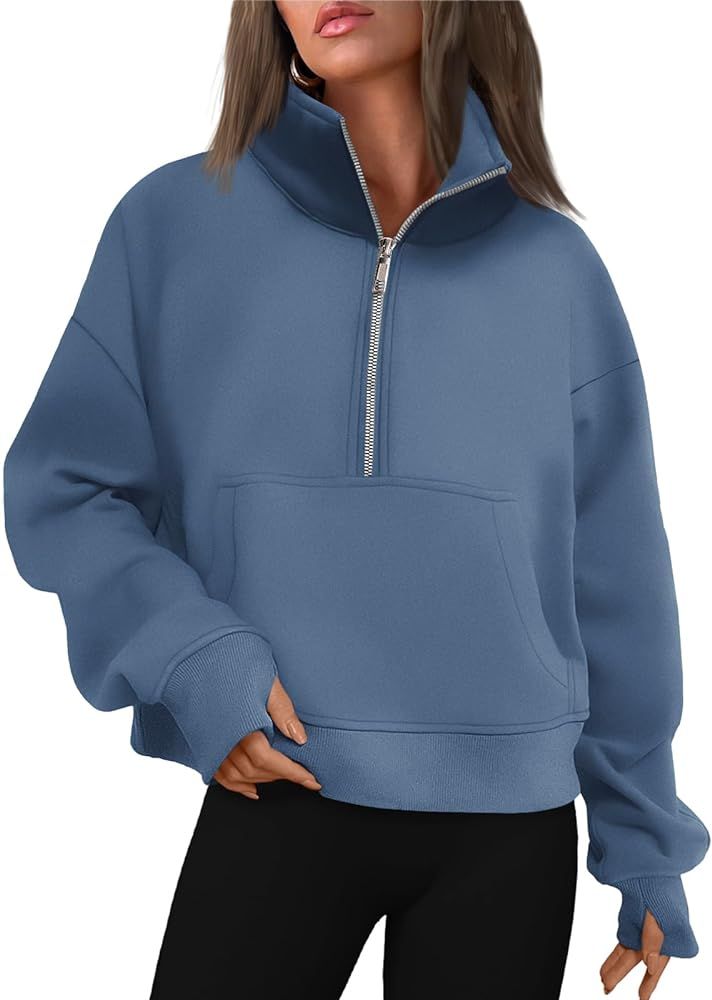 EFAN Womens Oversized Half Zip Sweatshirts Cropped Pullover Fleece Quarter Zip Up Hoodies 2024 Fa... | Amazon (US)