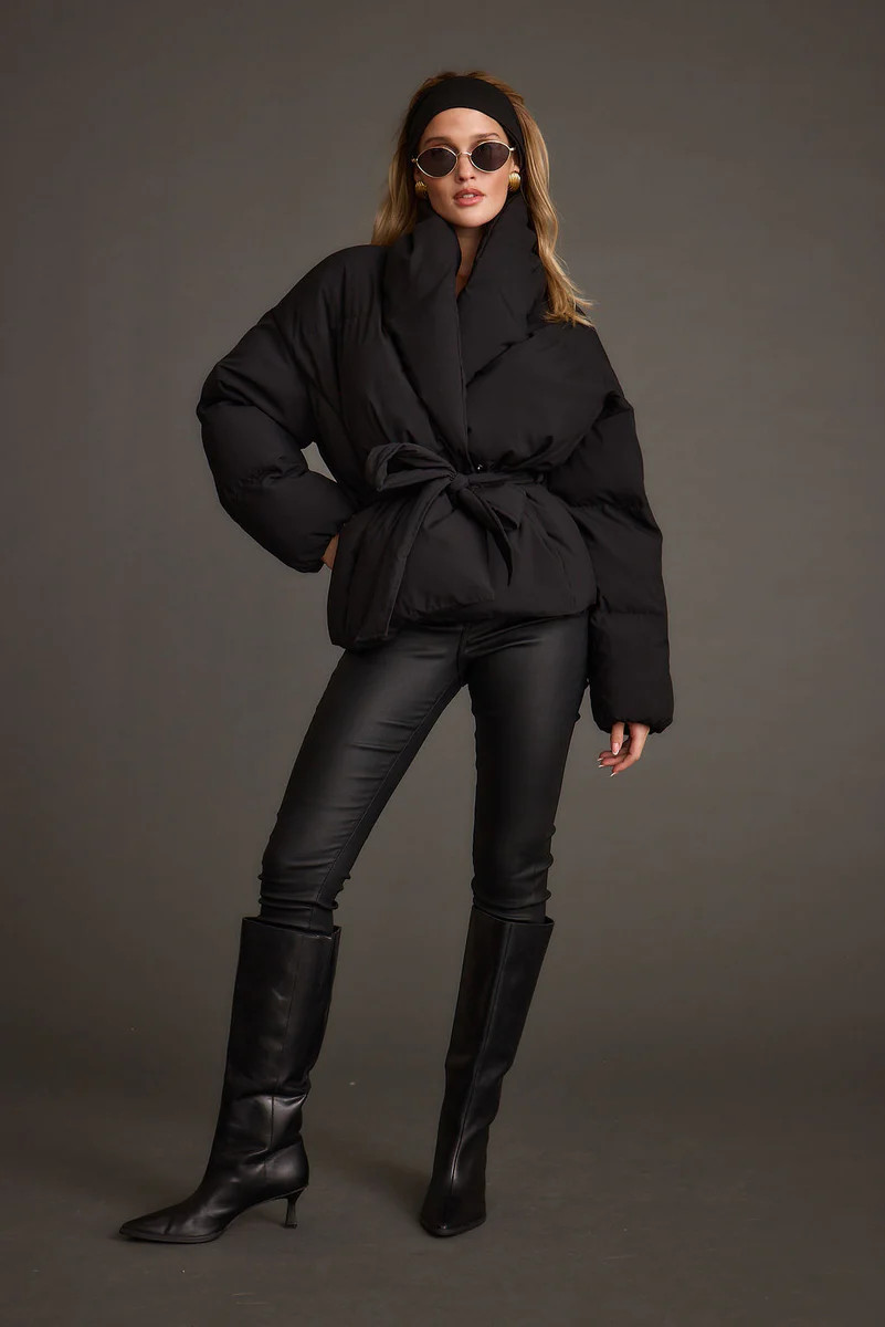 Maverick Black Belted Puffer Coat | 12th Tribe
