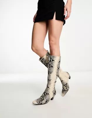 RAID Lennox knee boot in beige snake print | ASOS (Global)