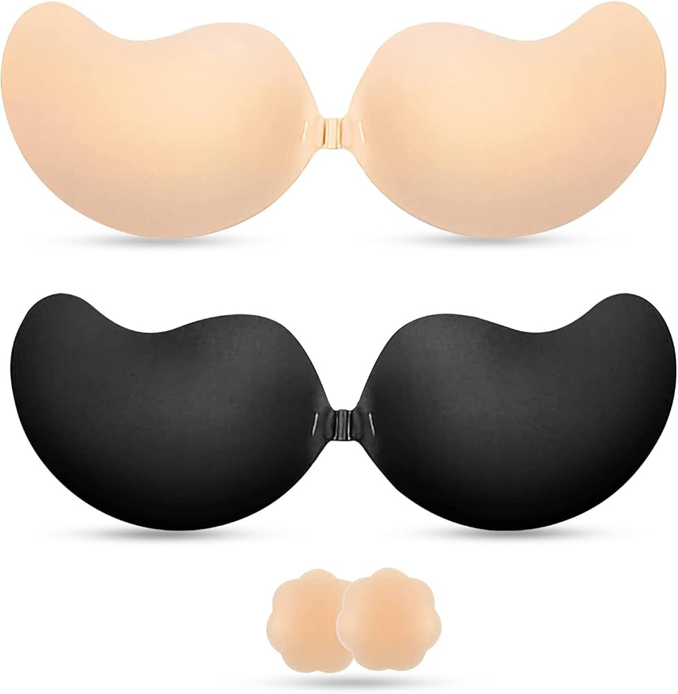 2 Pieces Strapless Sticky Push-Up Bra for Women,Adhesive Invisible Backless Nipple Covers | Amazon (US)