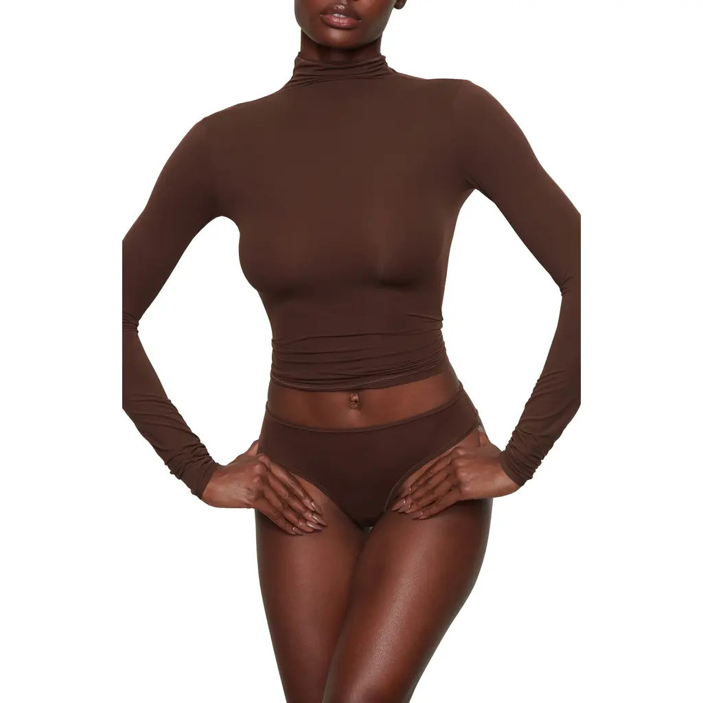 SKIMS Fits Everybody Funnel Neck Top in Cocoa at Nordstrom, Size Xx-Small | Nordstrom