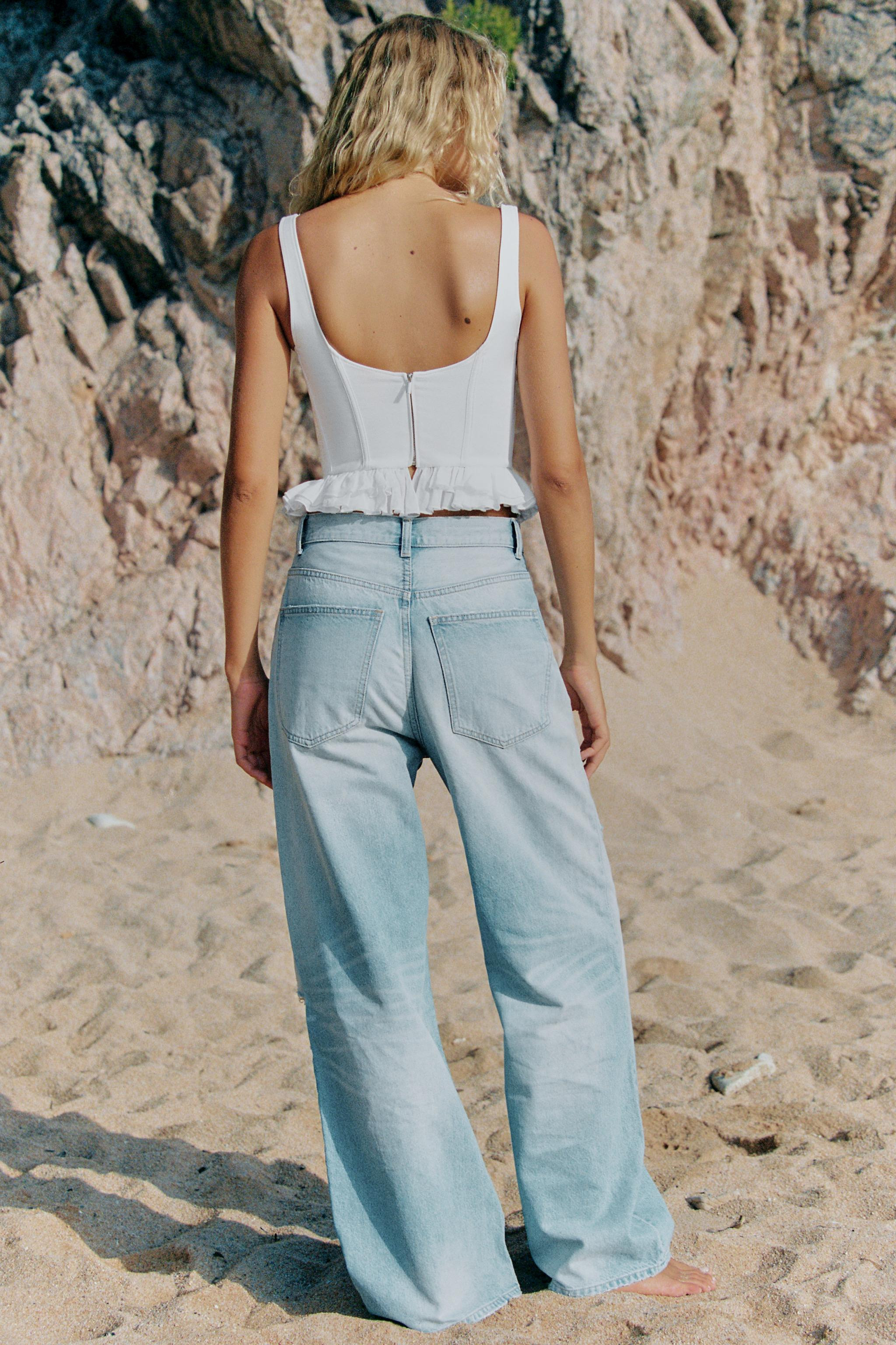 TRF HI-RISE EXTRA WIDE LEG RIPPED JEANS | Zara US