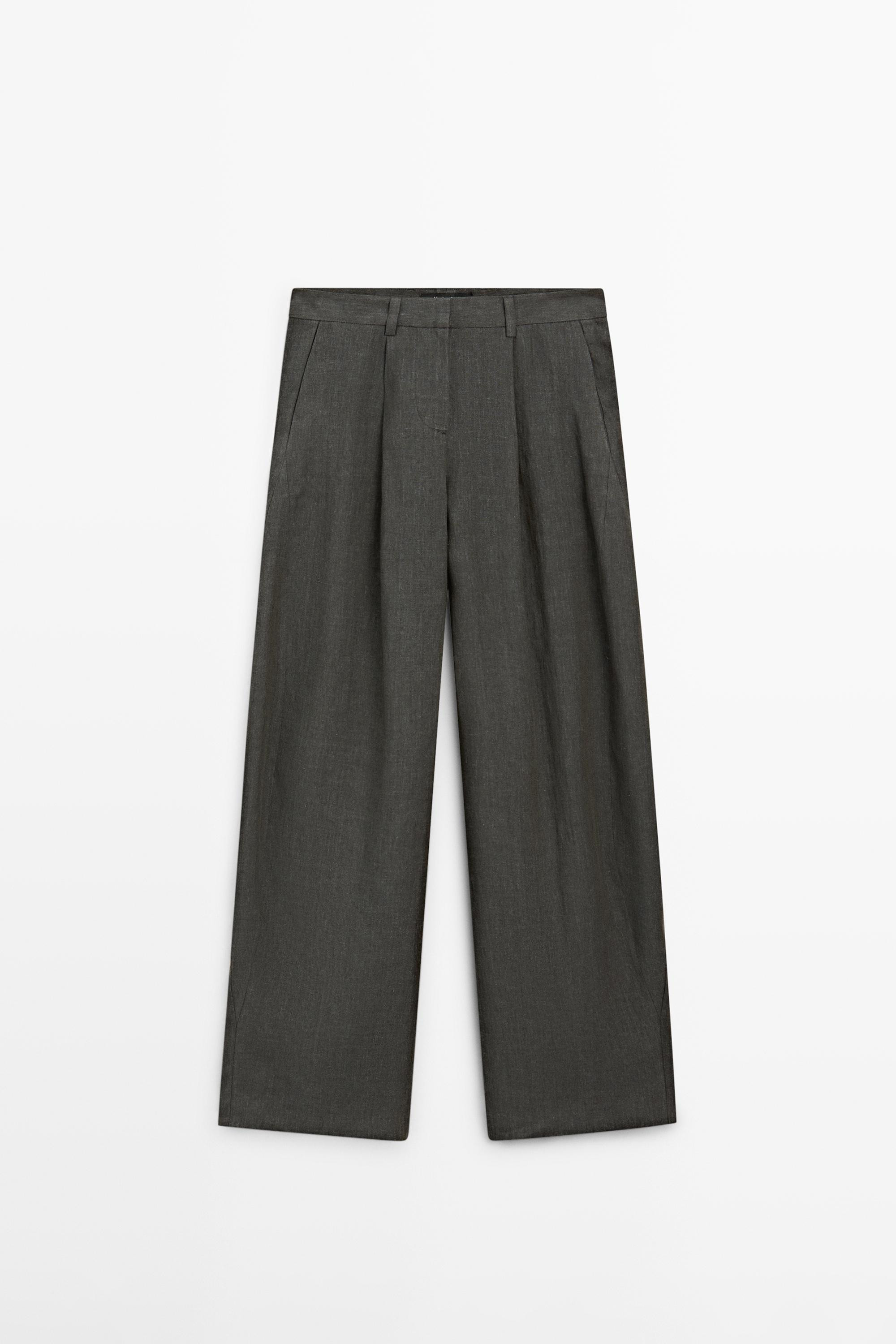 MELANGE TROUSERS WITH LINEN SIDE PIECE | Massimo Dutti UK