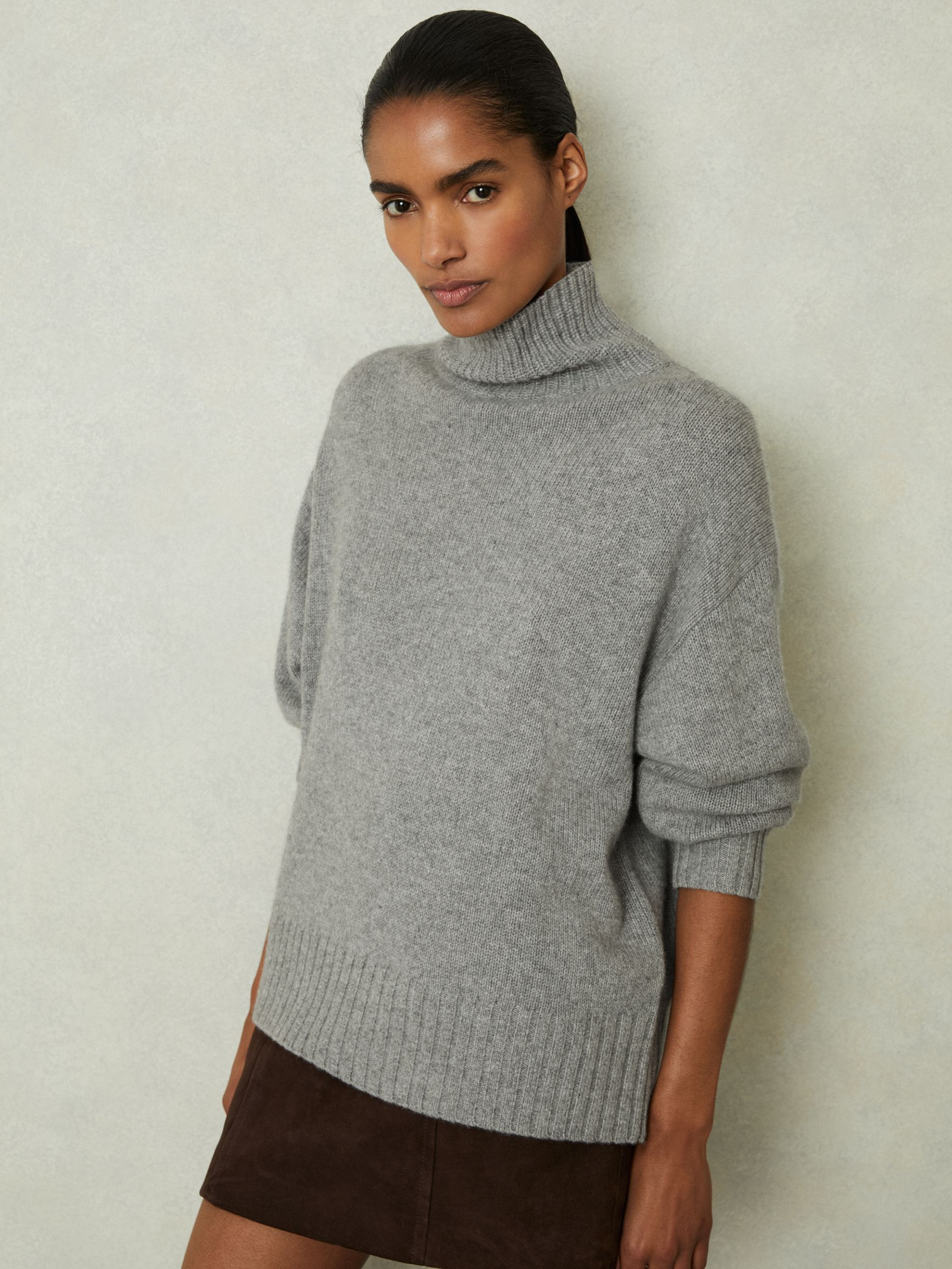 Reiss 100% Cashmere Roll Neck Jumper in Grey Marl - REISS | Reiss UK