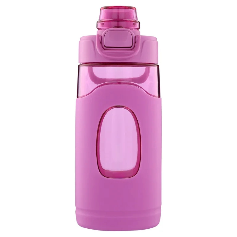 Mainstays Kids 16 oz Pink Tritan Silicone-Grip Water Bottle with Flip-Top Chug Lid | Walmart (US)