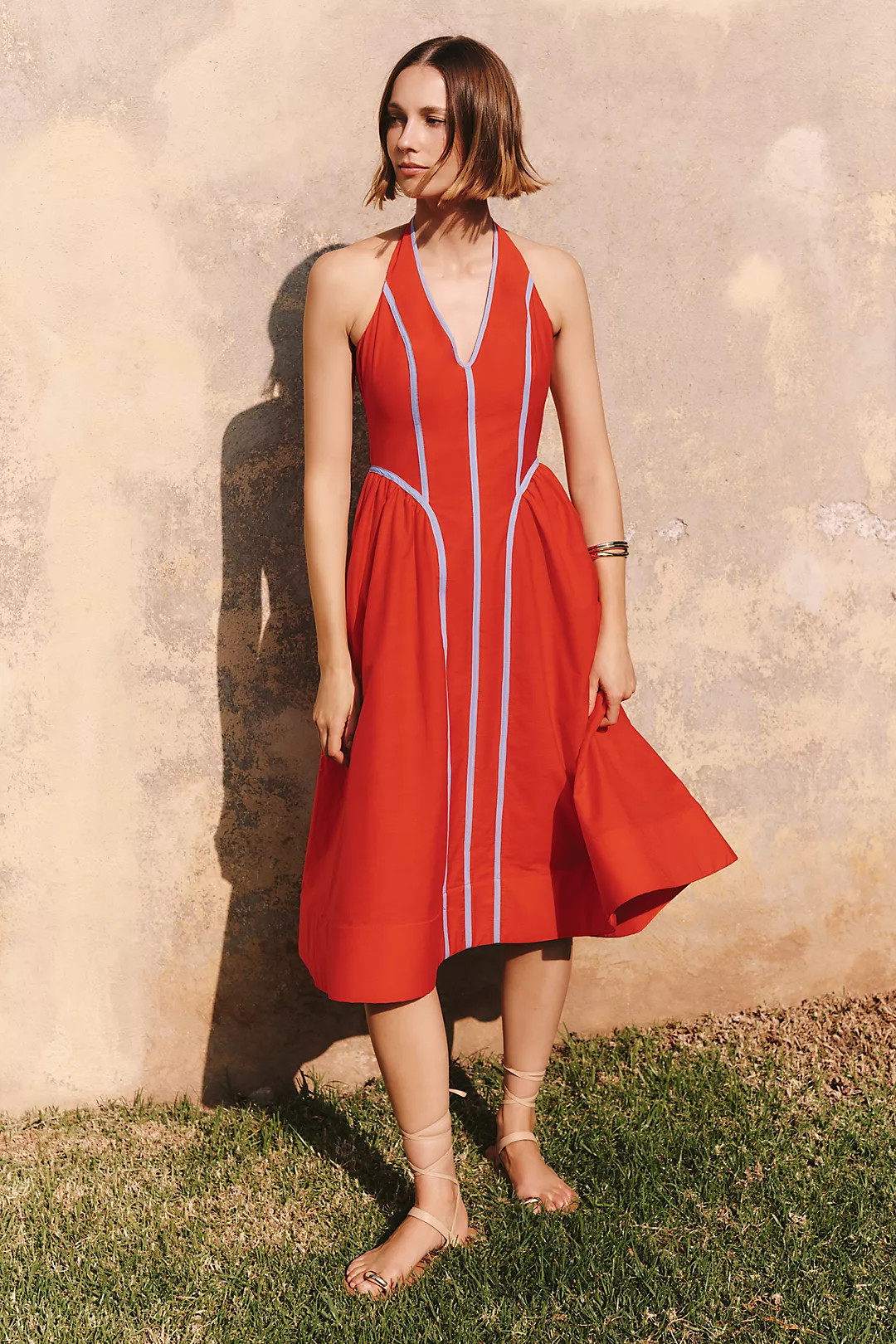 By Anthropologie Halter V-Neck Fit & Flare Midi Dress | Anthropologie (US)