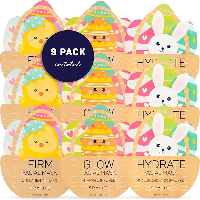 SpaLife Spring & Easter Facial Masks (9Pack) - Hyaluronic Acid, Collagen, Vitamin C Infused - Red... | Amazon (US)