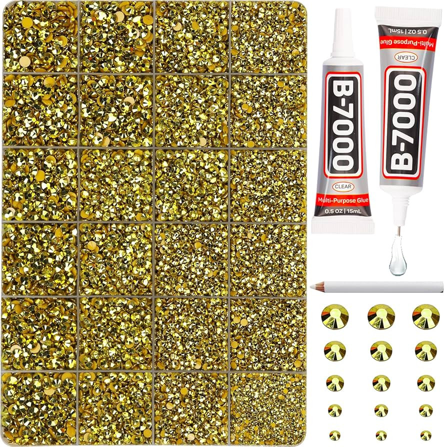 20100Pcs Metallic Bright Gold Rhinestones with b 7000 Glue for Crafts Clothing Clothes Nails, Fla... | Amazon (US)