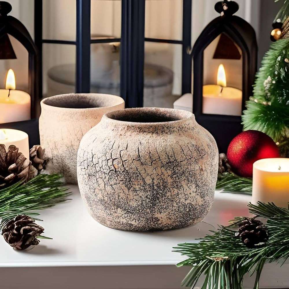 ALMA Artisanal Crackle Textured Ceramic Vase Pot|Unique Flower Vase for Rustic Farmhouse Home Dec... | Amazon (US)
