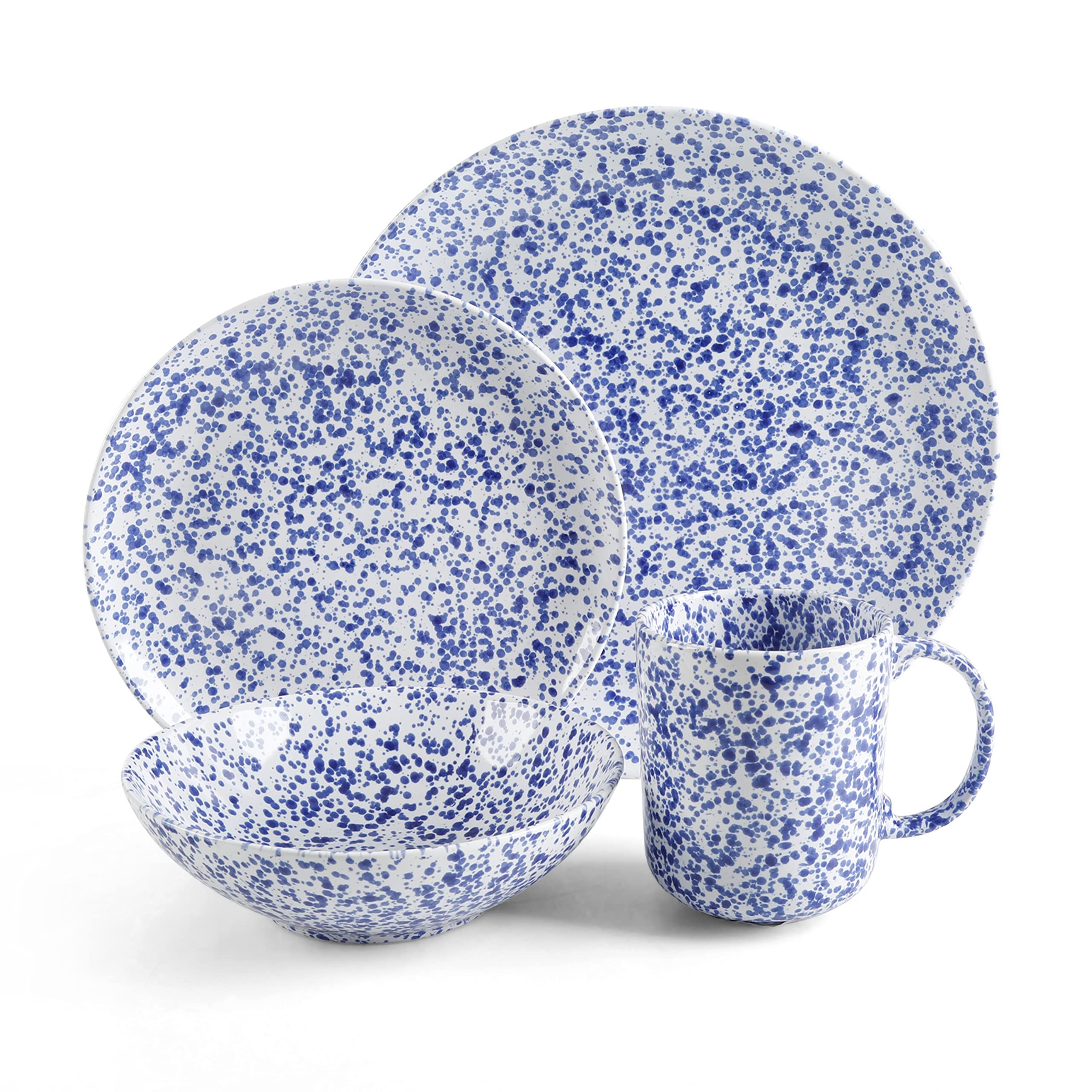 Martha Stewart Warham Splatter Handpainted Stoneware Dinnerware Set - Blue, Service for 4 (16pcs) | Amazon (US)