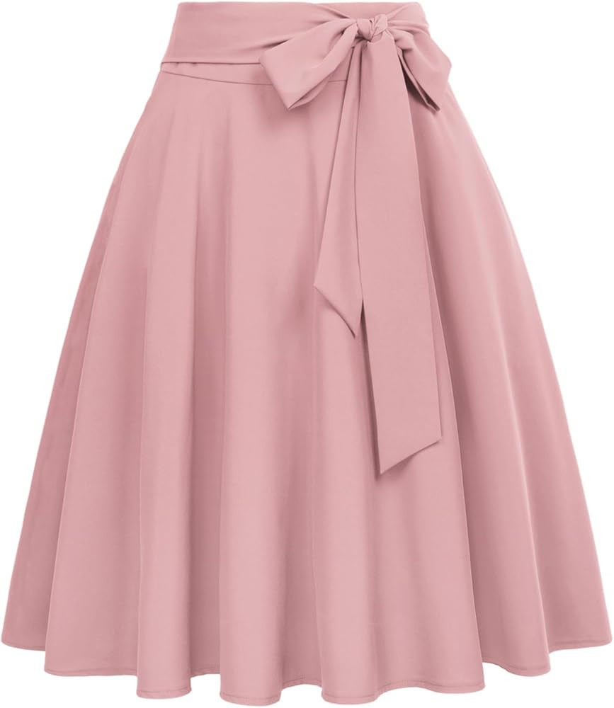 Belle Poque Women's High Waist A-Line Pockets Skirt Skater Flared Midi Skirt Vinage Skirt | Amazon (US)