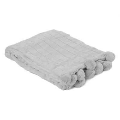 Luxe Mink Faux Fur Pom Pom Throw Blanket in Grey | Bed Bath & Beyond
