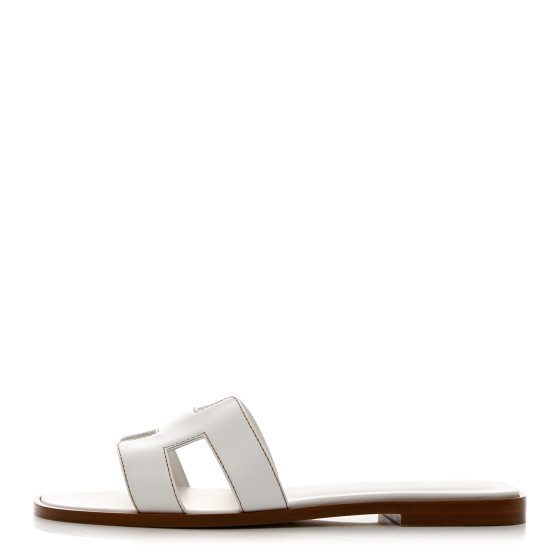 HERMES Box Calfskin Oran Sandals 37.5 White | FASHIONPHILE (US)