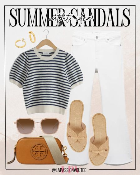 Summer simplicity: Embrace the season in crop flare jeans and a stripe puff sleeve sweater. Elevate your look with hoop earrings and stylish sunglasses. Complete the ensemble with a mini leather crossbody bag and comfy slide sandals for effortless chic wherever you go.

#LTKSeasonal #LTKStyleTip