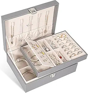 Voova Jewelry Box Organizer for Women Girls, 2 Layer Large Men Storage Case, PU Leather Display J... | Amazon (US)