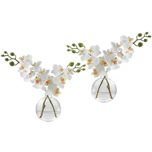 Rosscer Artificial Orchid White Artificial Flower 10 in Small Fake Plant Table Shelf Decor Flower with Vase Fake Water | Amazon (US)