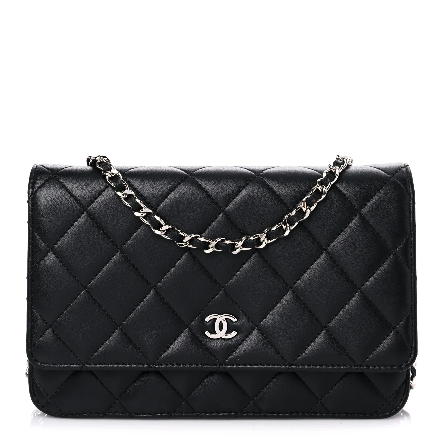 Lambskin Quilted Wallet On Chain WOC Black | FASHIONPHILE (US)