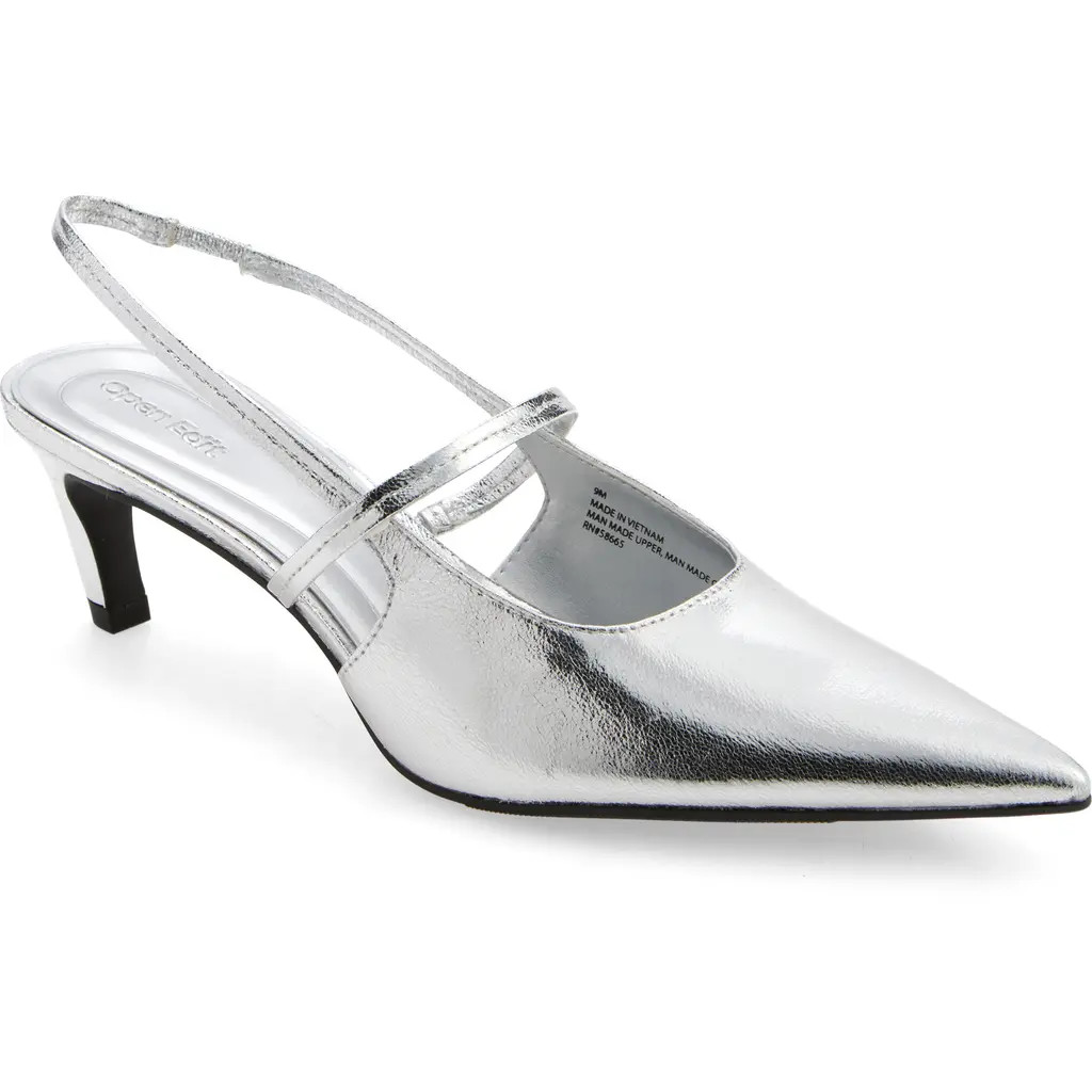 Open Edit Sophia Pointed Toe Slingback Pump in Silver Metallic at Nordstrom, Size 6 | Nordstrom