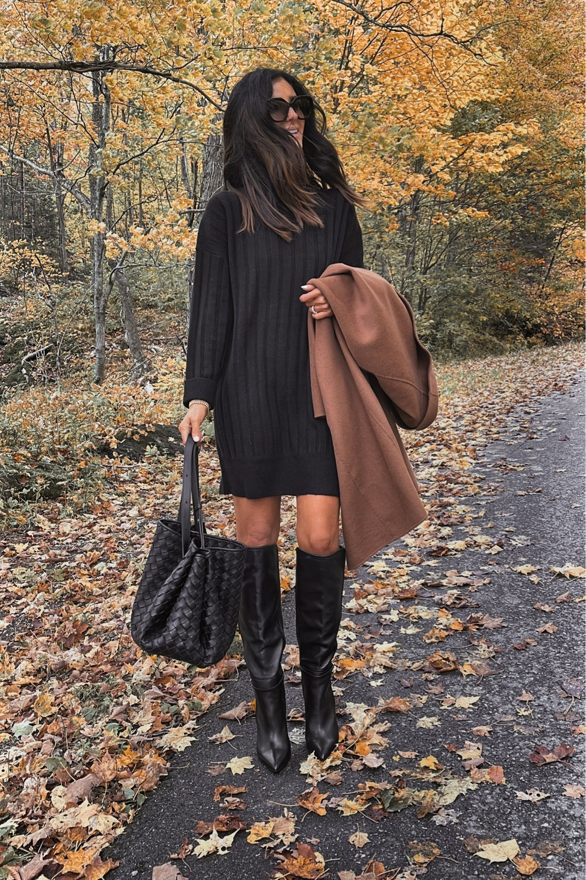 I’m just shy of 5’7 wearing the size XS dress, casual style, sweater dress, coat, StylinByAylin 