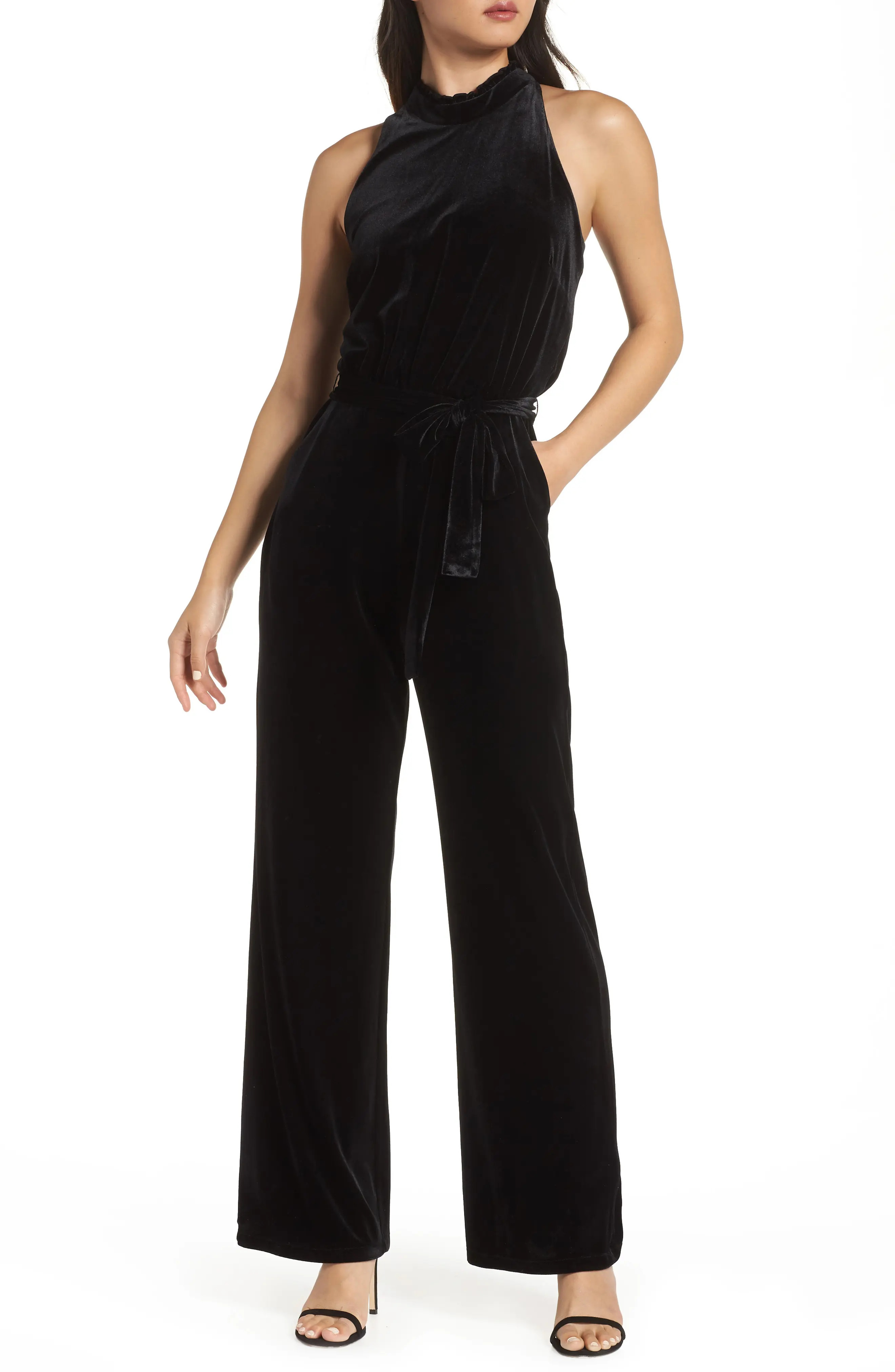 Vince Camuto Ruffle Neck Velvet Jumpsuit | Nordstrom