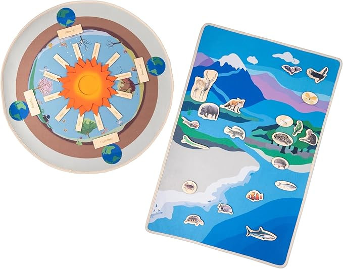 2 Pcs Montessori Educational Mat-Seasons Mat,Land and Water Mat-31.5' Round Mat with Wooden Cards... | Amazon (US)