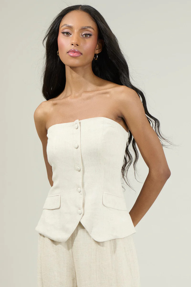 Candida Strapless Button Up Top | Sugarlips