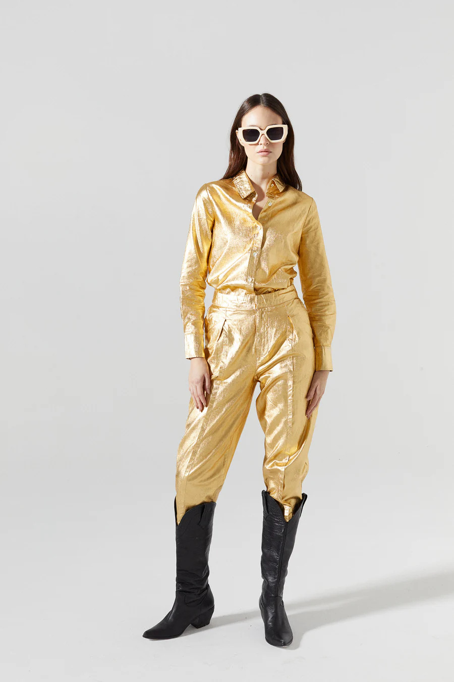 Mercer Metallic Linen Pants - Gold | Lanhtropy