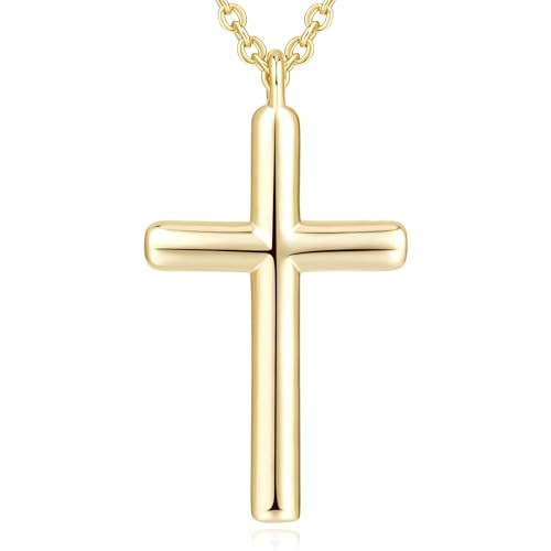 NEARLAND Cross Necklace for Women 14K Gold Cross Necklaces for Women Simple Gold Chain Faith Pendant Necklace 20/28/33mm (20mm) | Amazon (US)
