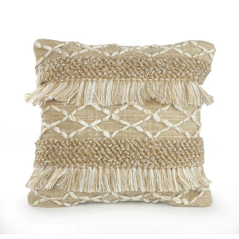 LR Home Neutral Fringe Geometric Throw Pillow | Walmart (US)