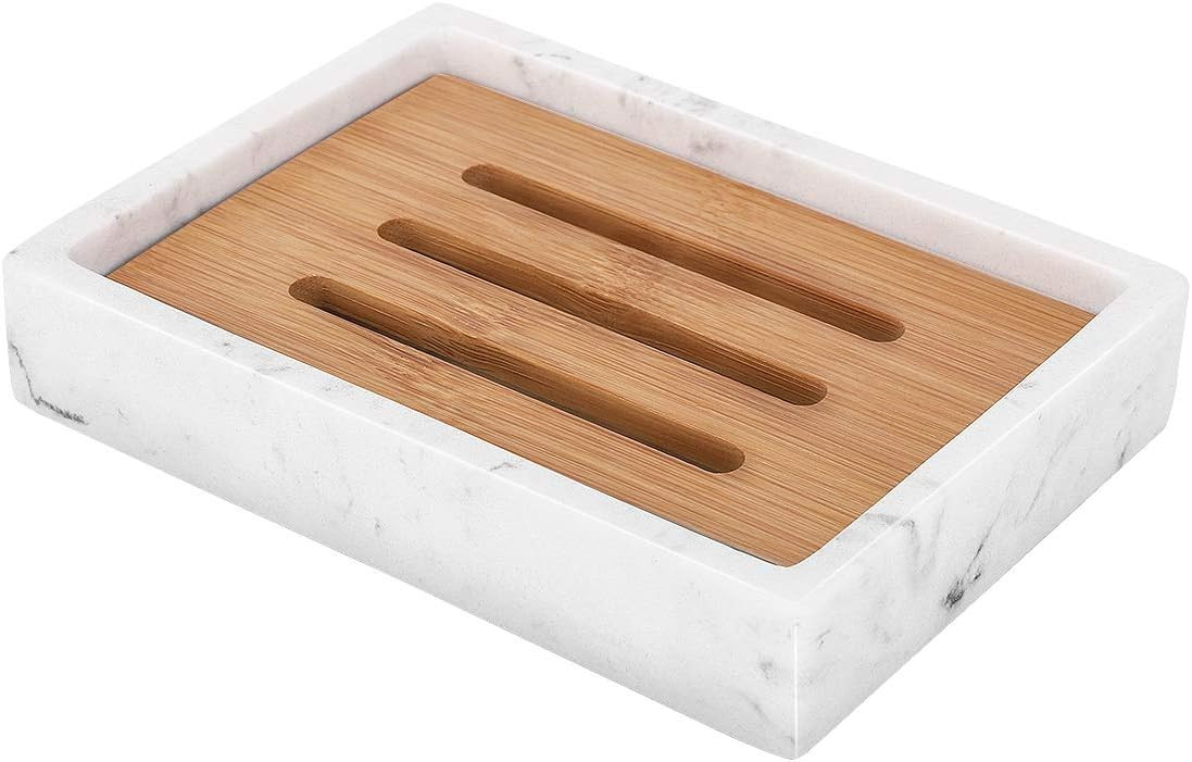 Luxspire Soap Dish Tray, Bathroom Soap Dish, Bamboo Soap Bar Holder for Shower Kitchen Sink, Doub... | Amazon (US)