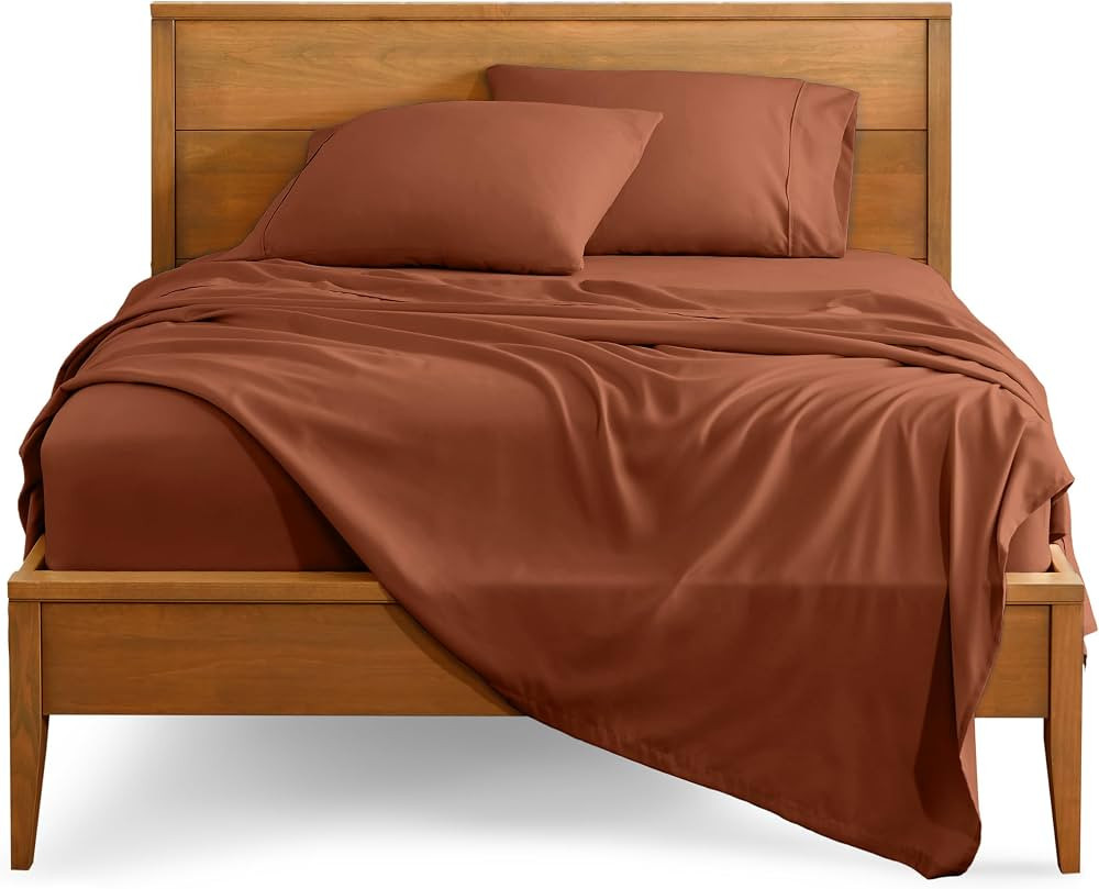 Bare Home Queen Sheet Set Microfiber 4 Piece Set Queen Terracotta | Amazon (US)