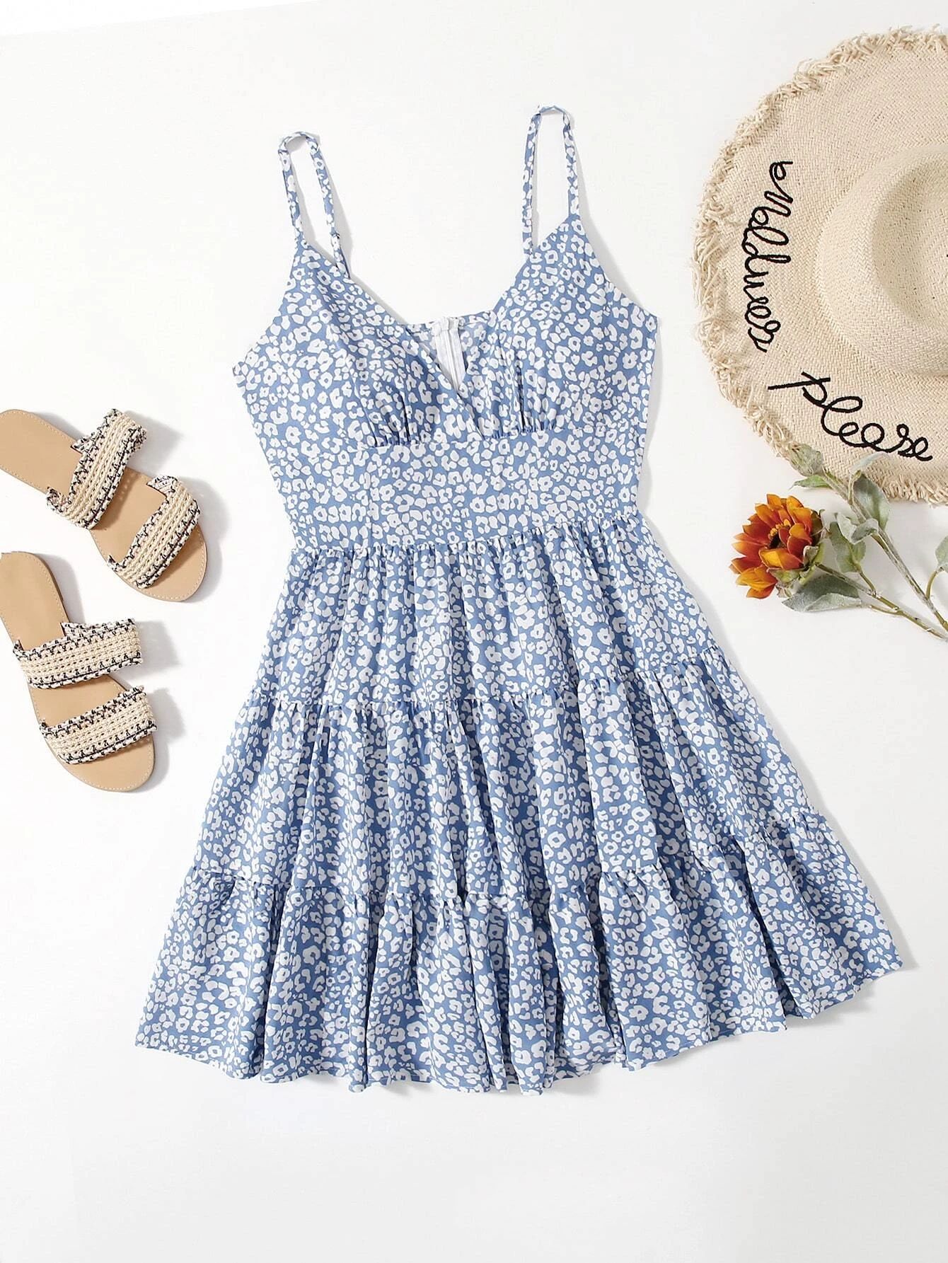 Allover Print Ruffle Hem Cami Dress | SHEIN