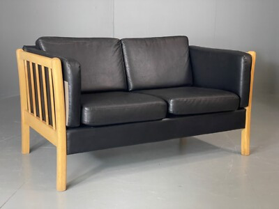 Vintage Danish Sofa Beech Vegan or Faux Black Leather Seating EB6134 M2SS | eBay UK