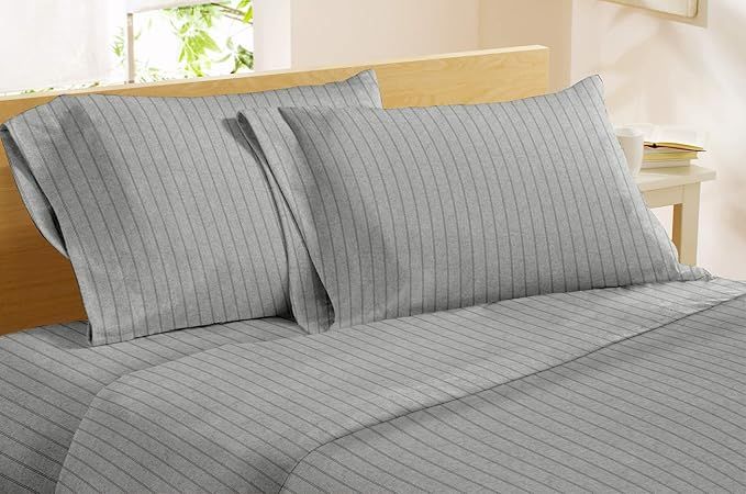 Dormisette Luxury German Flannel Sheets & Pillowcases Set, 4 Piece (King, Heather Grey Pinstripe) | Amazon (US)