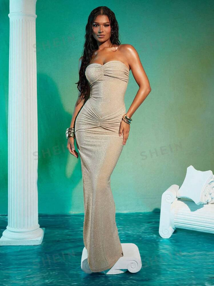 SHEIN Haute Strapless Dress With Front Twisted Knots | SHEIN