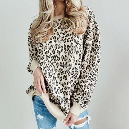 Women s Loose Leopard Sweatshirt Jumper Round Neck Long Sleeve Pullover Tops Note Please Buy One Or  | Walmart (US)