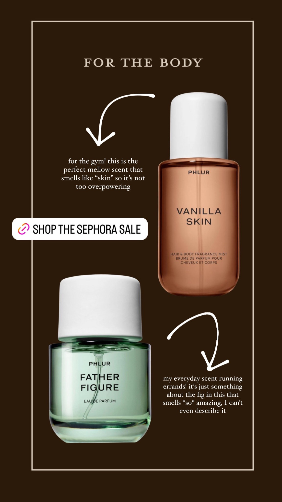 Shop my Sephora sale recommendations by category. This is FOR THE BODY and these are two of my favorite scents that I use for completely different reasons. Definitely recommend if you’re looking for a new fragrance to try 🤎