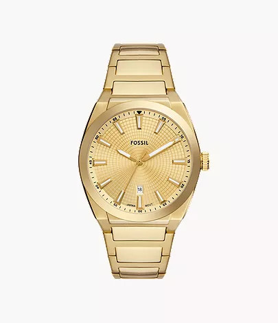 Everett Three-Hand Date Gold-Tone Stainless Steel Watch | Fossil (US)