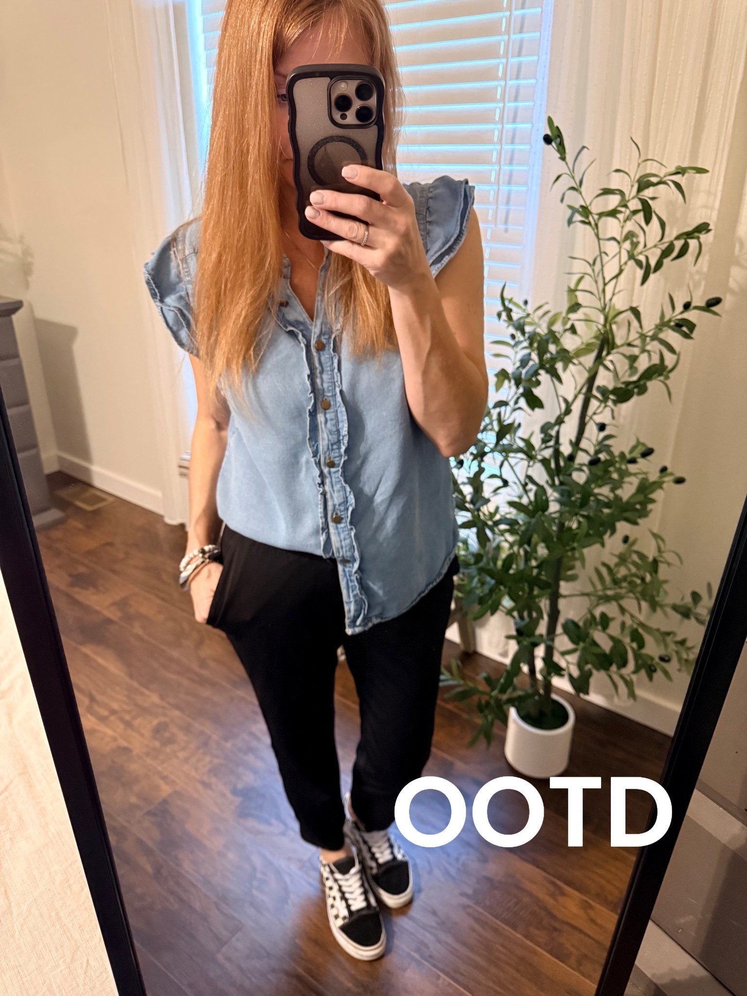 Two pieces I reach for over and over again… and they somehow always work together.
This denim top from Maurices came back for spring and I completely understand why. The ruffle detail adds just enough texture to make it feel styled without trying too hard, and it pairs with almost everything in my closet.
And let’s talk about these athletic/leisure pants… because they have quietly become one of my favorite wardrobe staples. The fit is incredibly flattering (especially in the back 🙌) and they give that polished casual look that still feels comfortable enough for real life.
Then add statement sneakers and suddenly the whole outfit feels intentional.
This is the kind of outfit formula I love most right now:
simple pieces, flattering fits, and one standout detail.
Effortless style that actually works for everyday life.
#busymomlifeof4 #midlifefashion #everydaystyle #casualoutfitideas #springstyle

spring casual outfits
athleisure outfit ideas
denim ruffle blouse outfit
comfortable everyday fashion
midlife style inspiration

#LTKOver40 #LTKPetite #LTKspring