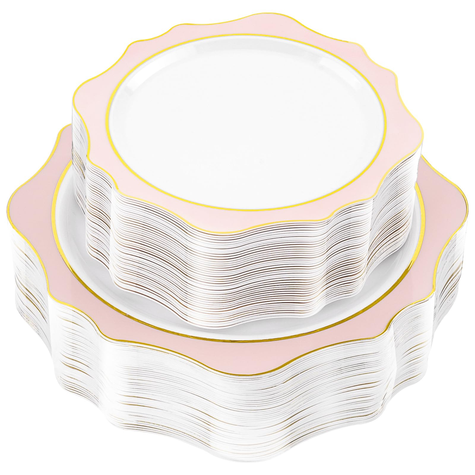 100 PCS White and Pink Disposable Plates for 50 Guests, Scalloped Plastic Plates Include 50 Dinne... | Amazon (US)