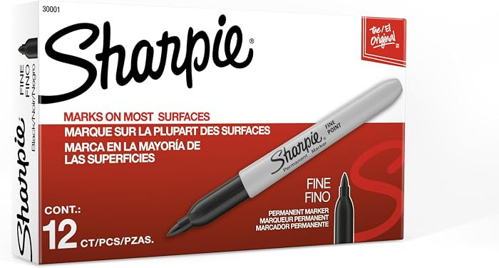 Sharpie Permanent Markers, Fine Tip, Black, 12 Count - Quick Drying, Fade Resistant, For Wood, Plastic, Paper, Metal, And More | Amazon (US)
